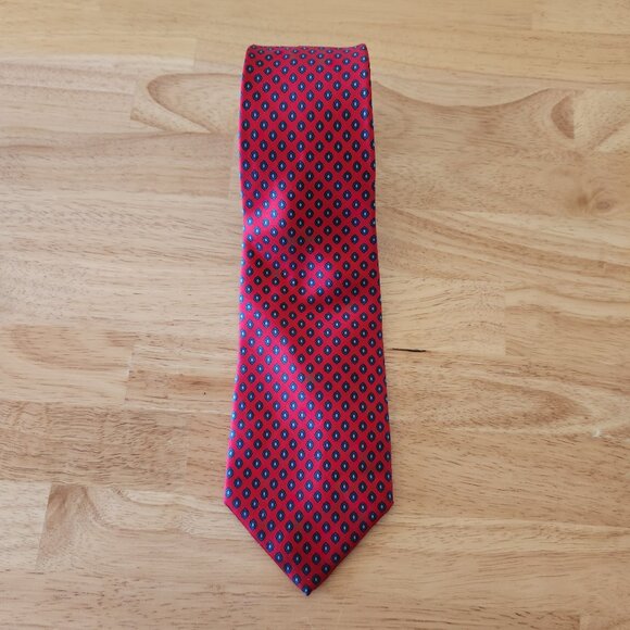 Vintage Christian Dior Made in USA 100% Italian Silk Diamond Neck-Tie Blue Red - Picture 2 of 5